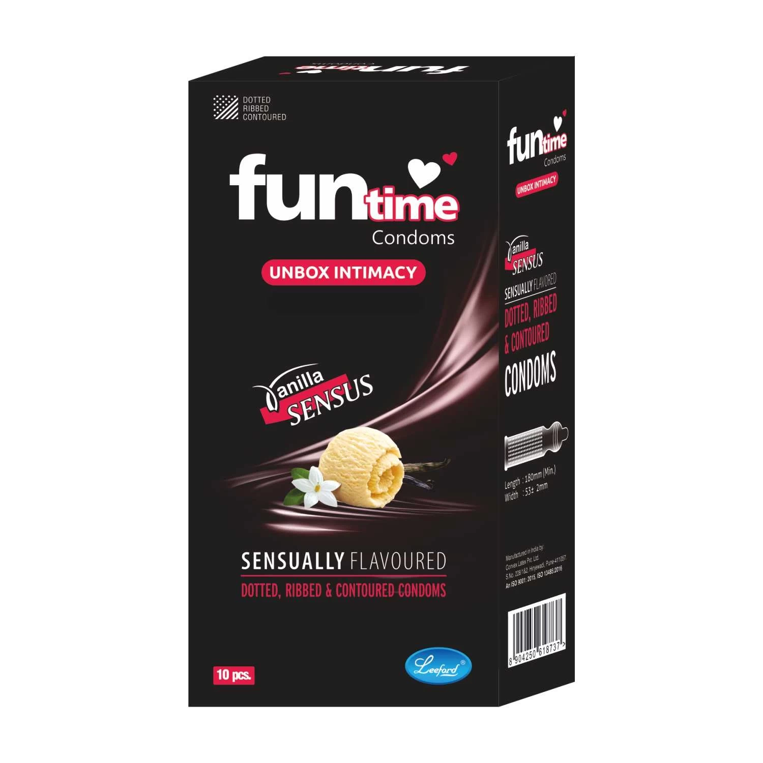 Funtime Dotted, Ribbed & Contoured Condom Vanilla Sensus