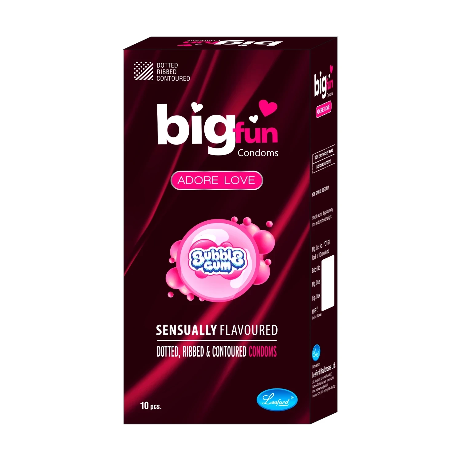 Bigfun Dotted, Ribbed & Contoured Condom Bubblegum