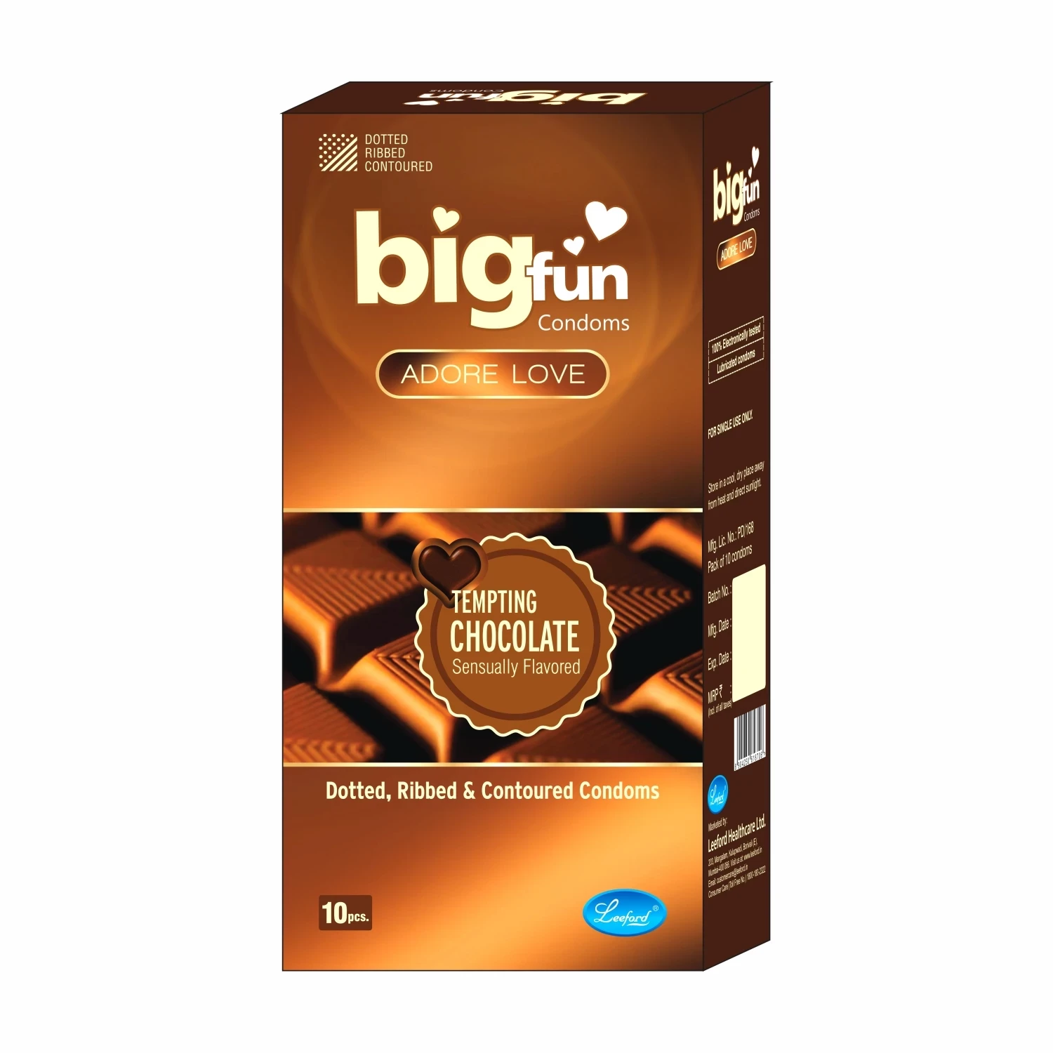 Bigfun Dotted, Ribbed & Contoured Condom Tempting Chocolate