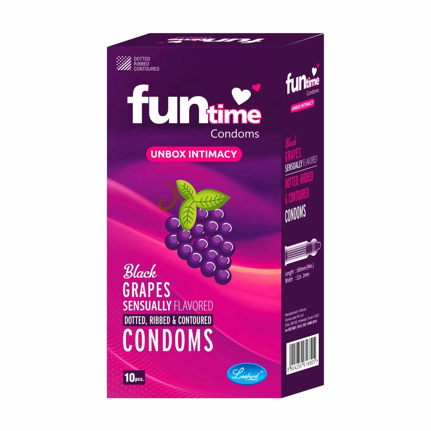 Funtime Dotted, Ribbed & Contoured Condom Black Grapes